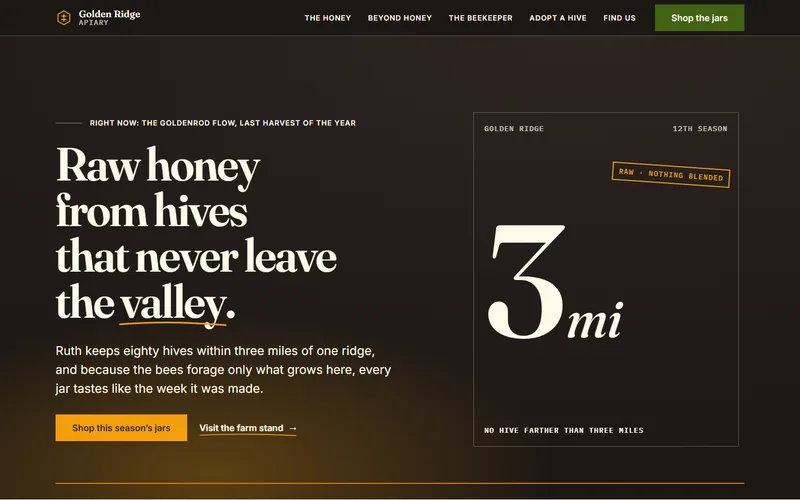 Screenshot of the Golden Ridge Apiary demo — opens the live demo